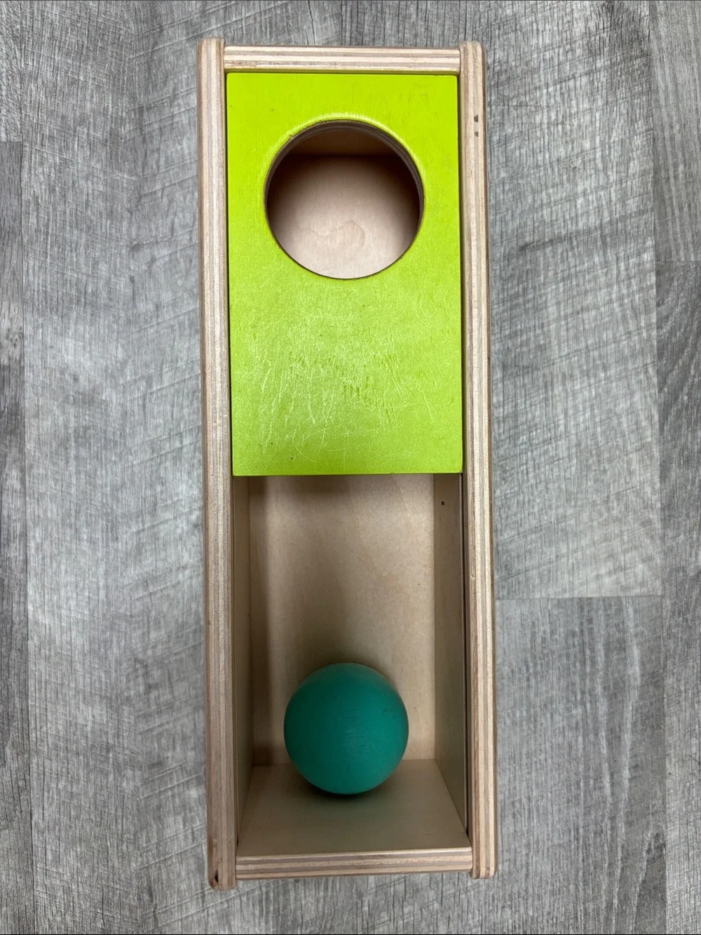 Lovevery Wooden Ball Drop Toy in Lime & Teal